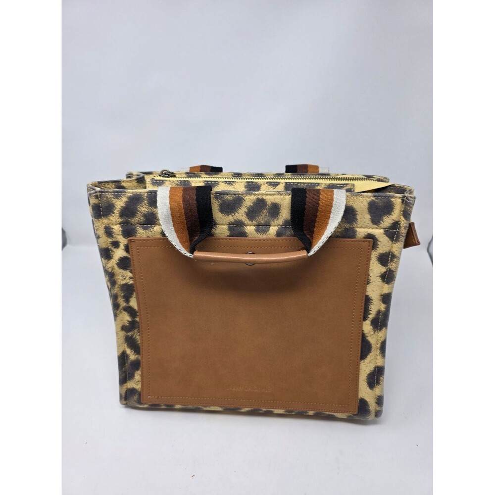 Urban Originals Leopard Print Tote with Brown Pocket and Striped Handles